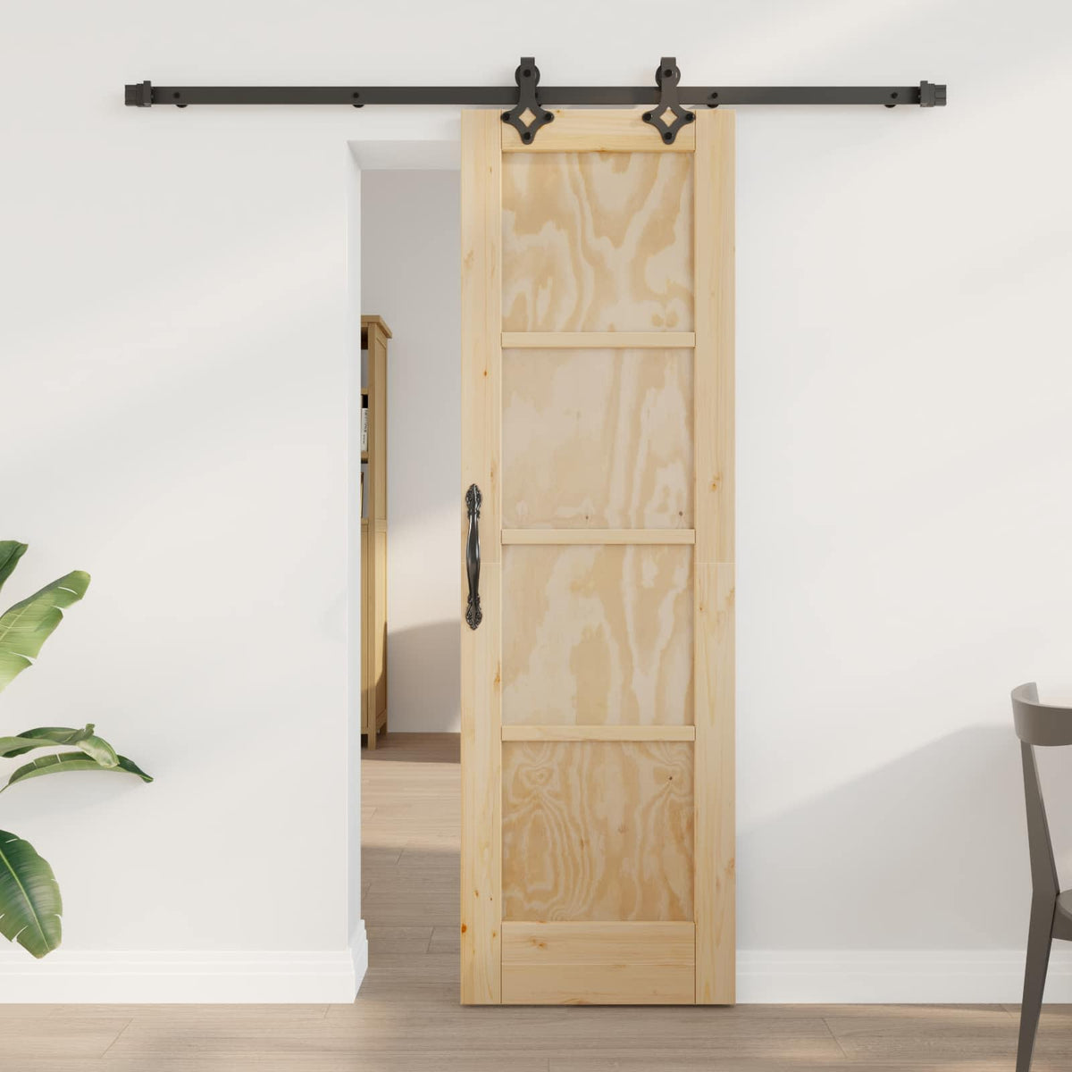 Sliding Door Solid Pine Wood 183 cm Natural and black 61 cm 198.5 cm