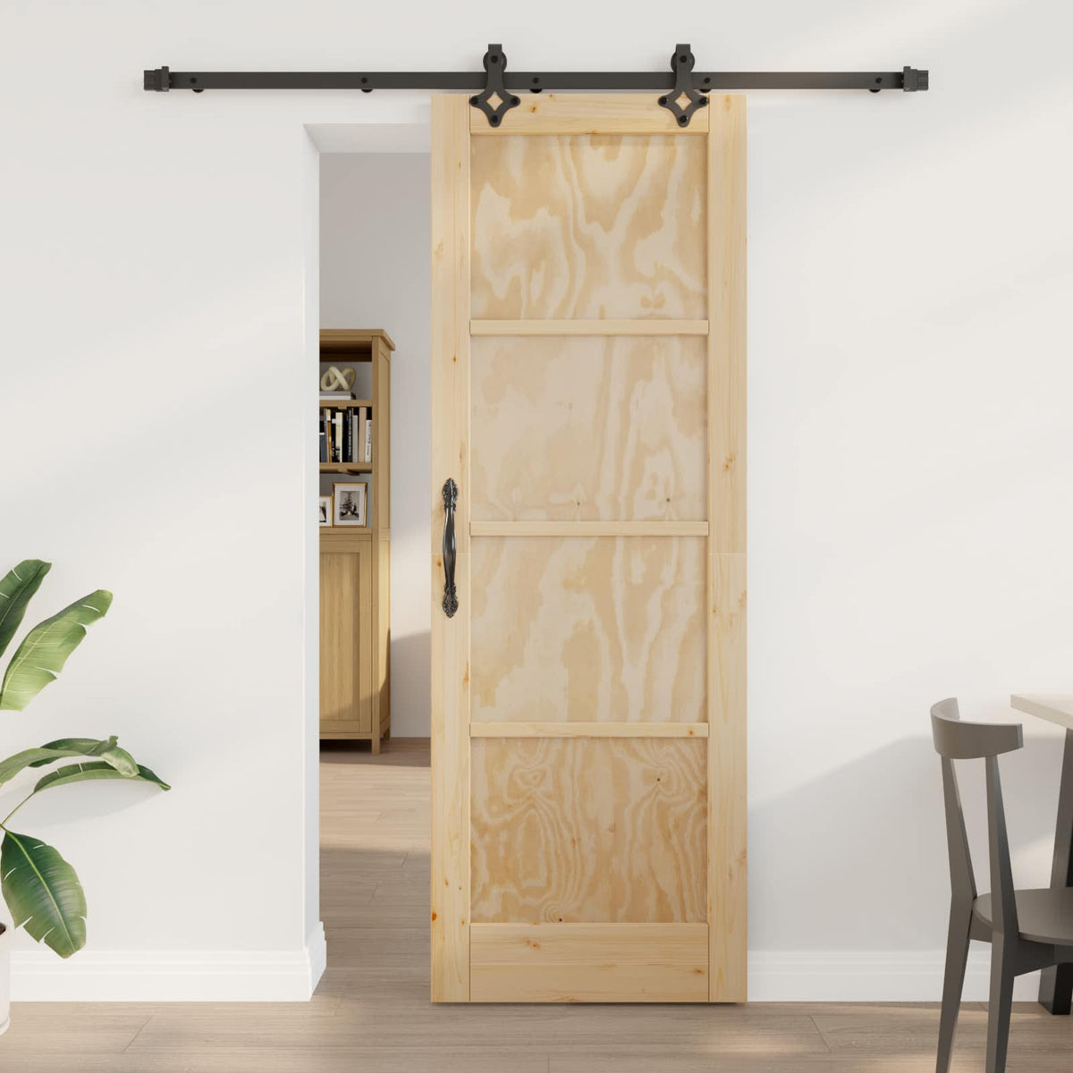 Sliding Door Solid Pine Wood 183 cm Natural and black 73.5 cm 211 cm