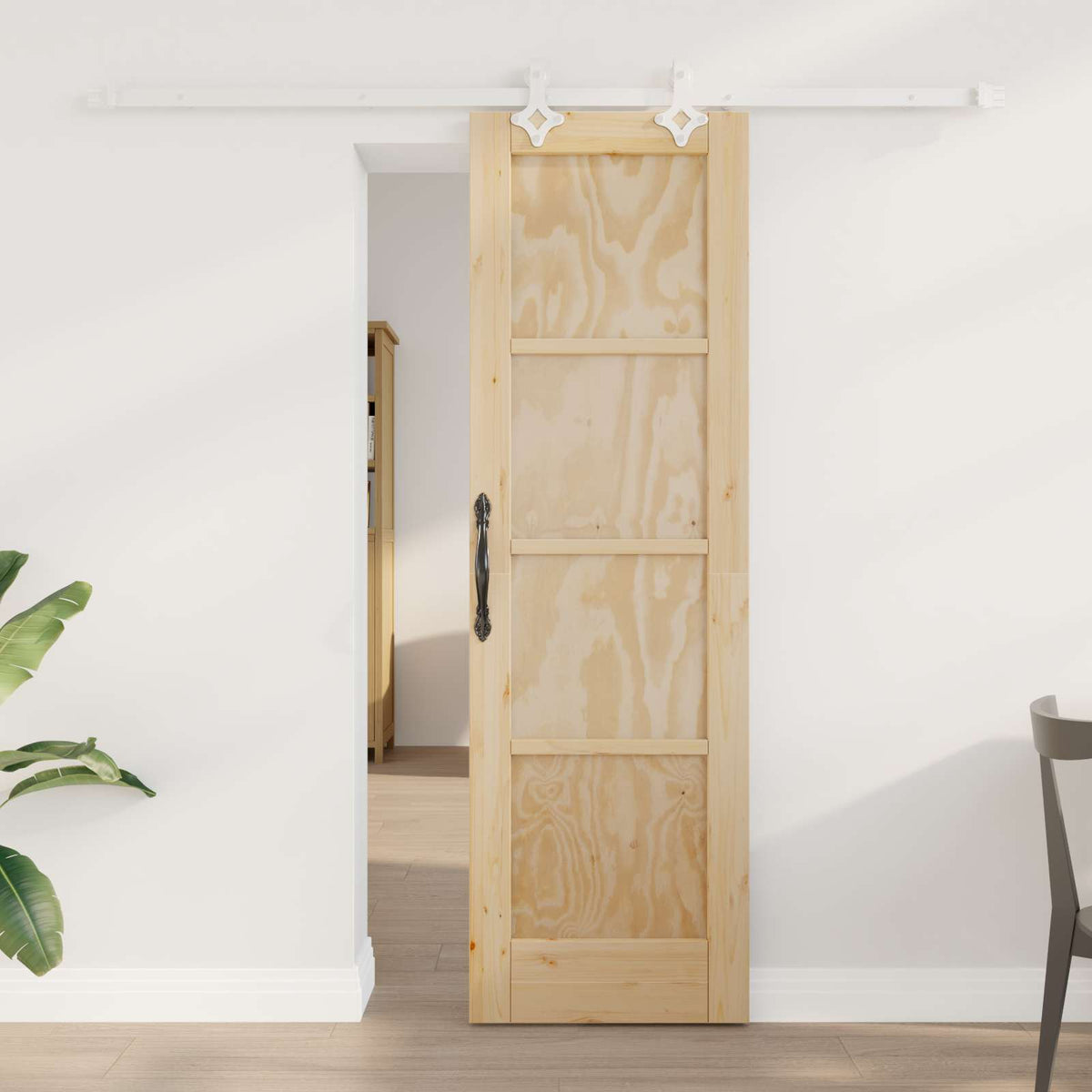 Sliding Door Solid Pine Wood 200 cm Natural and white 61 cm 198.5 cm