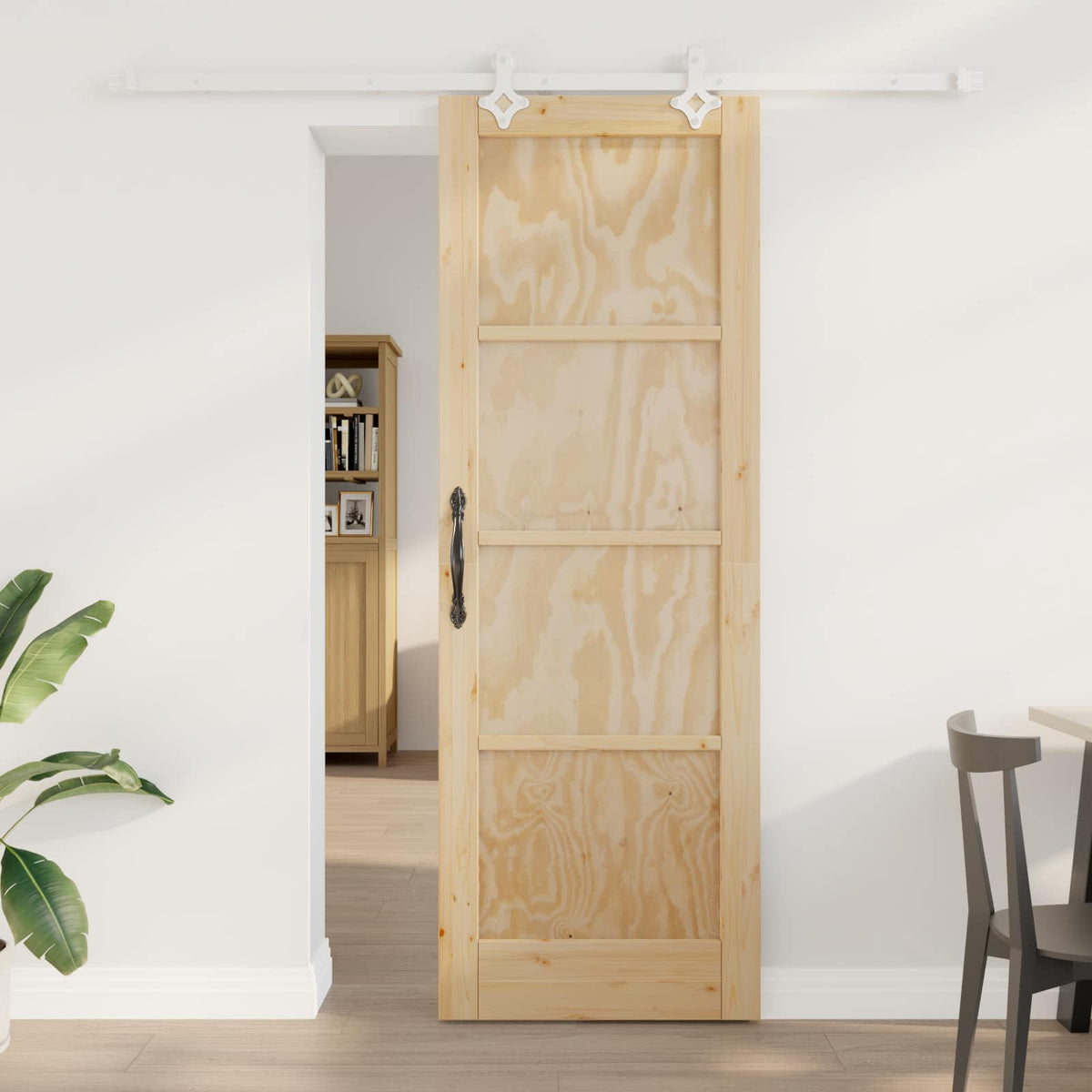 Sliding Door Solid Pine Wood 200 cm Natural and white 73.5 cm 211 cm
