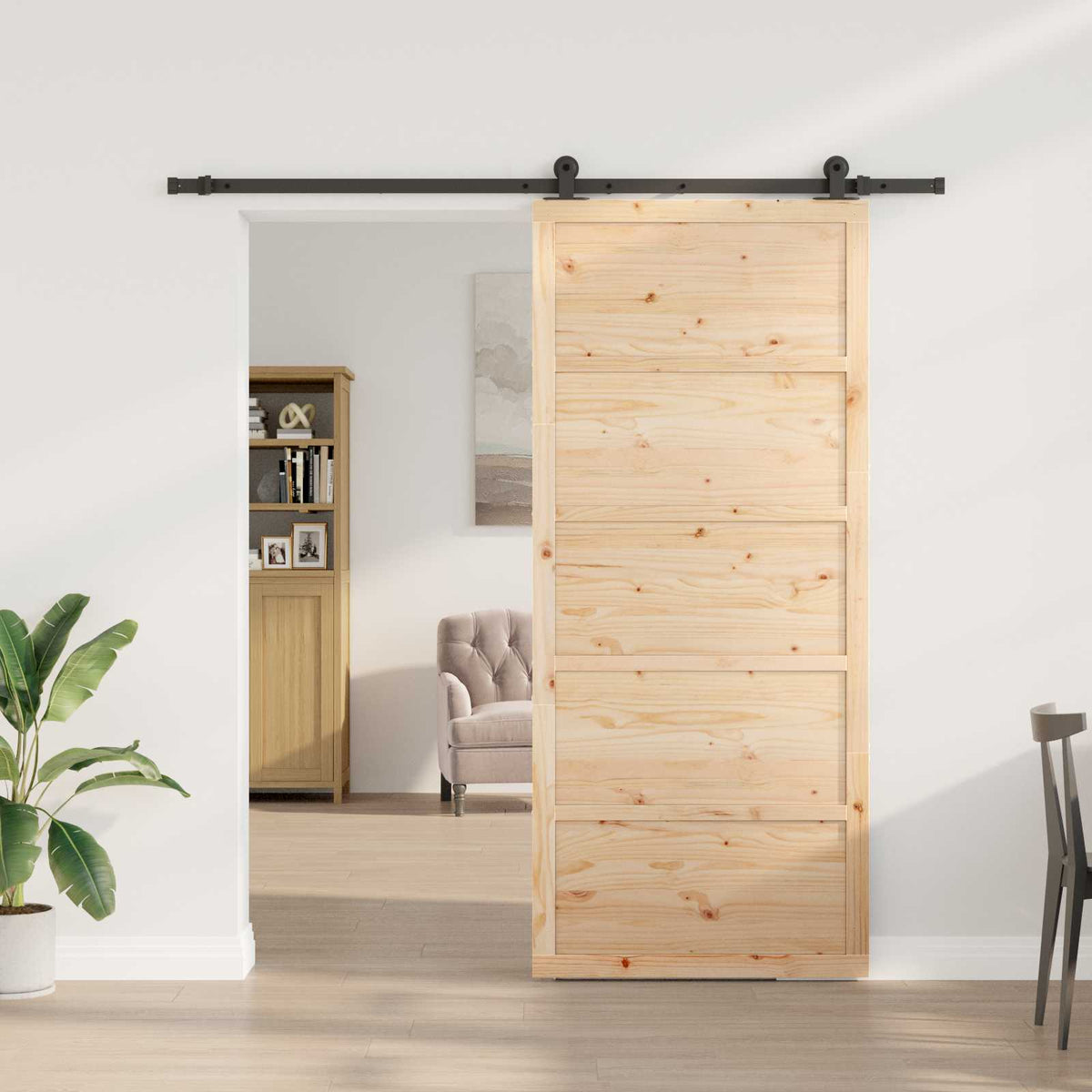 vidaXL Sliding Door 100 x 208 cm Solid Pine Wood Natural 3
