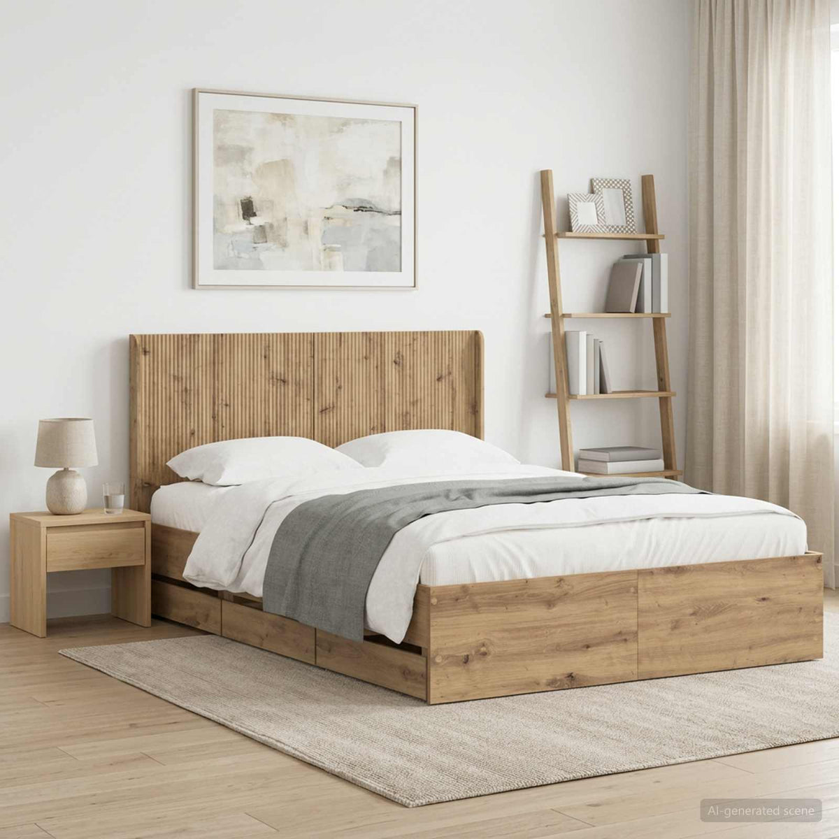 Bed Frame with Storage and Headboard Length 200 cm Artisan oak 120 cm
