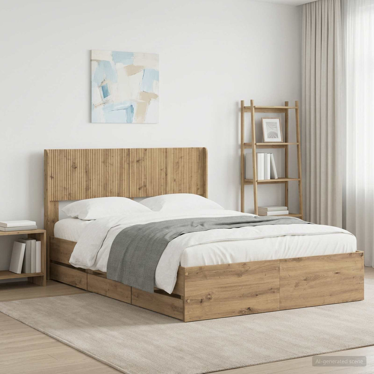 Bed Frame with Storage and Headboard Length 200 cm Artisan oak 120 cm