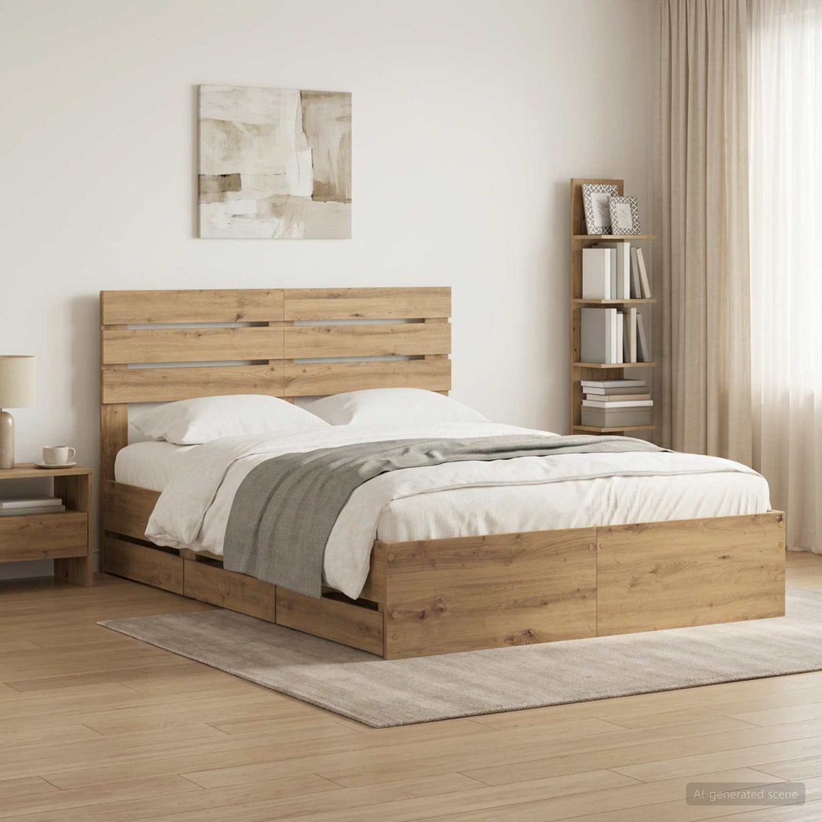 Bed Frame with Storage and Headboard Length 200 cm Artisan oak 120 cm