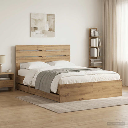 Bed Frame with Storage and Headboard Length 200 cm Artisan oak 120 cm