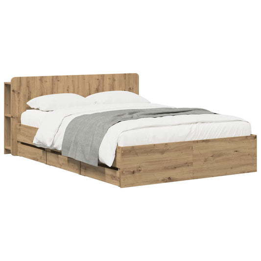 vidaXL Bed Frame with Storage and Headboard Artisan Oak 150 x 200 cm 1