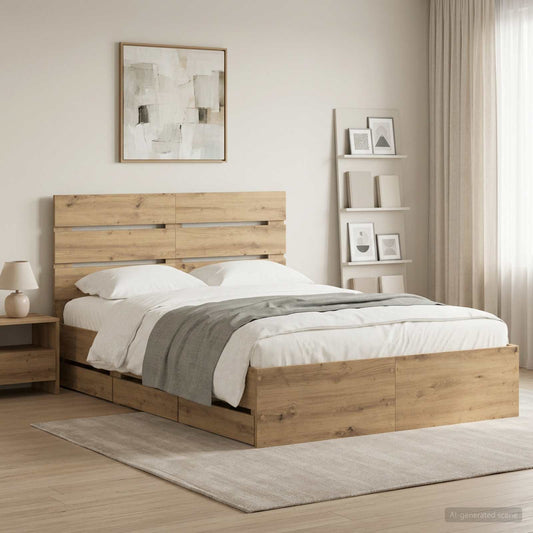 vidaXL Bed Frame with Storage and Headboard Artisan Oak 160 x 200 cm 1