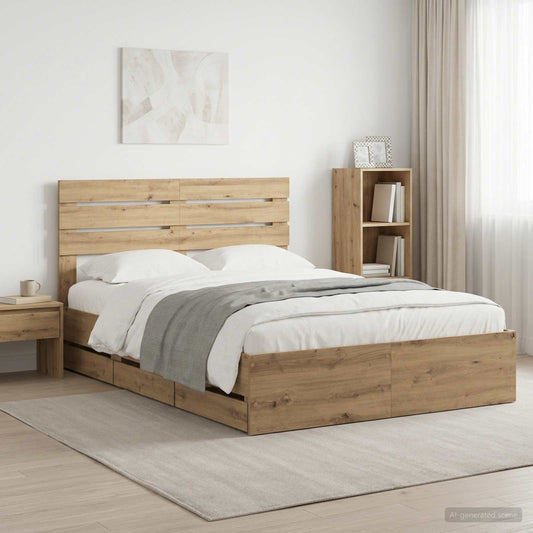 vidaXL Bed Frame with Storage and Headboard Artisan Oak 160 x 200 cm 1