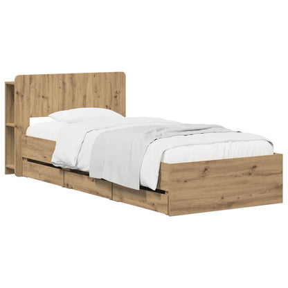 vidaXL Bed Frame with Storage and Headboard Length 200 cm without Centre Shelf Artisan Oak