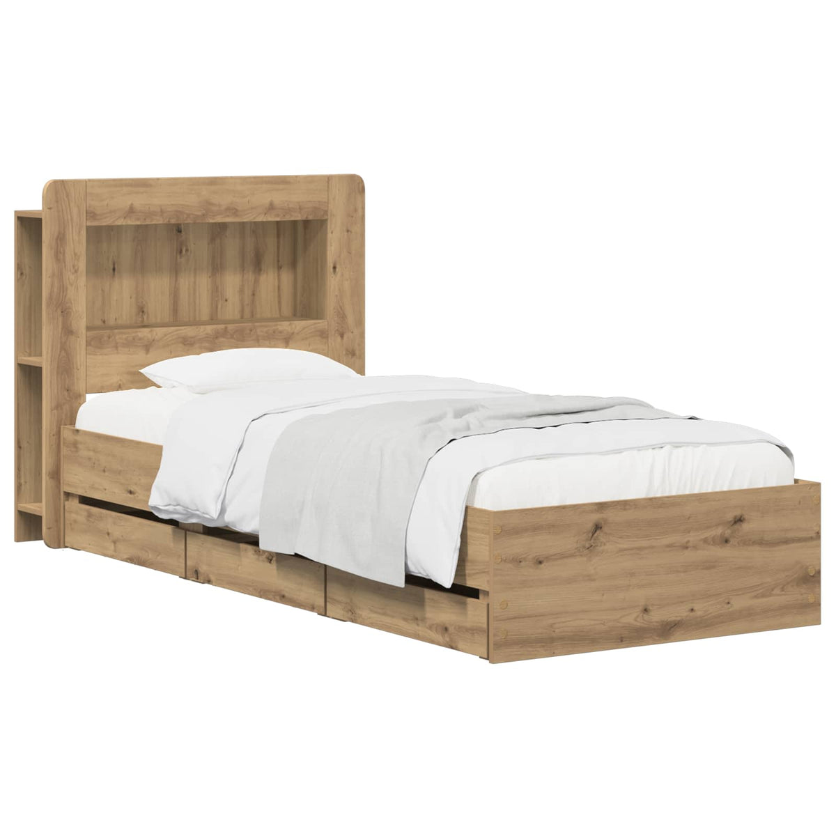 Bed Frame with Storage and Headboard Length 200 cm with centre shelf Artisan oak 90 cm