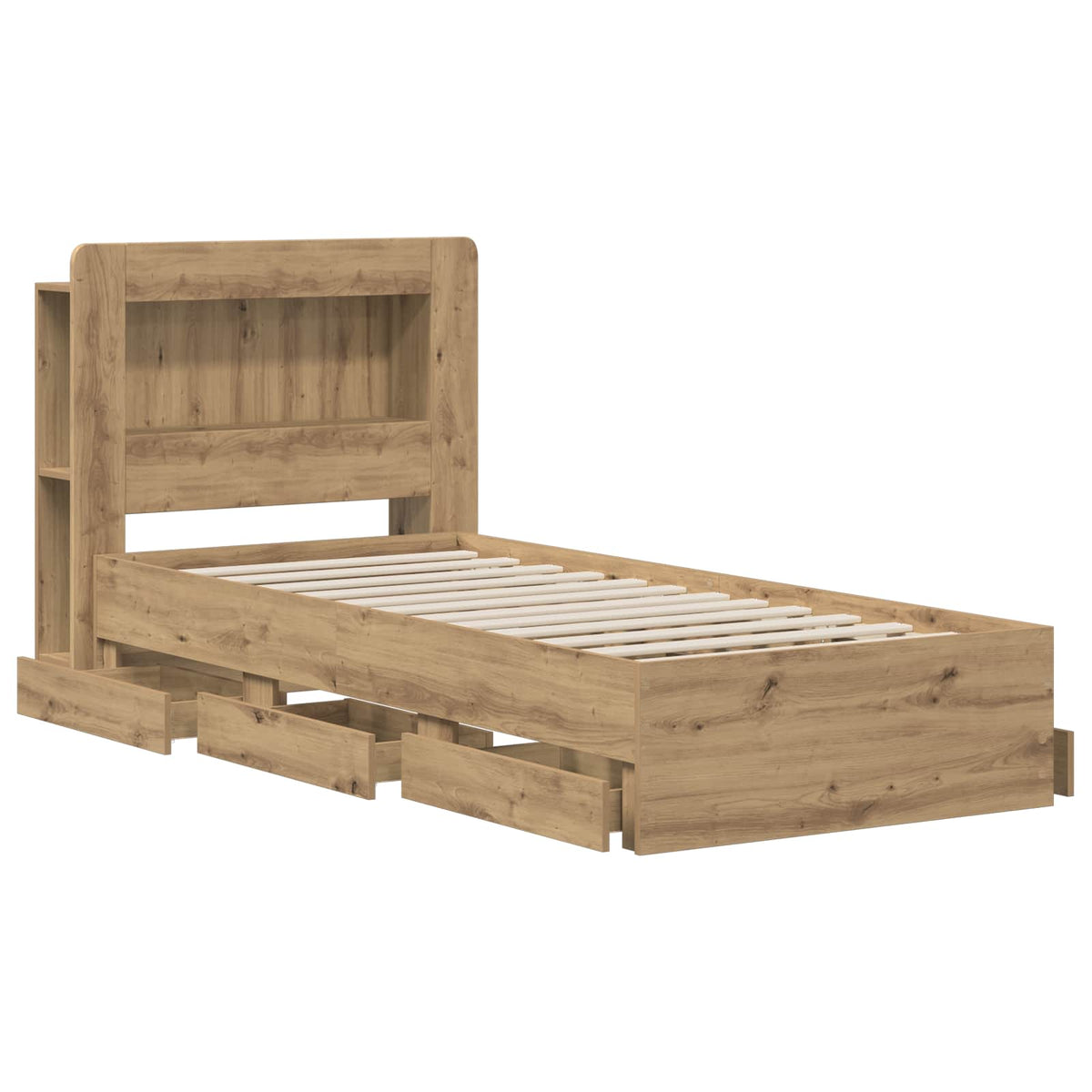 Bed Frame with Storage and Headboard Length 200 cm with centre shelf Artisan oak 90 cm
