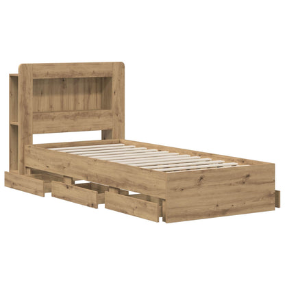 Bed Frame with Storage and Headboard Length 200 cm with centre shelf Artisan oak 90 cm