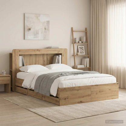 vidaXL Bed Frame with Storage and Headboard Artisan Oak 140 x 190 cm 1