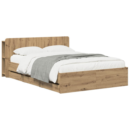 vidaXL Bed Frame with Storage and Headboard Artisan Oak 140 x 190 cm 1