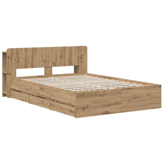 vidaXL Bed Frame with Storage and Headboard Artisan Oak 140 x 190 cm 2
