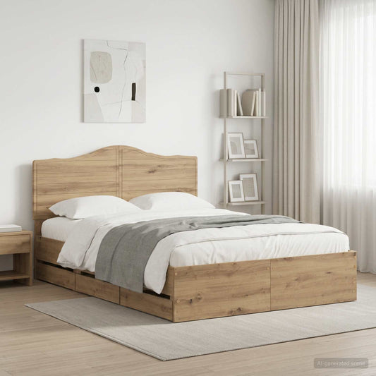 vidaXL Bed Frame with Storage and Headboard Artisan Oak 140 x 190 cm 1