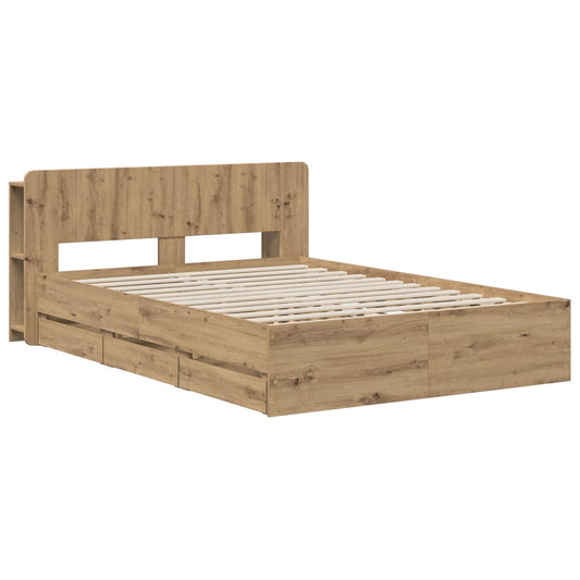 vidaXL Bed Frame with Storage and Headboard Artisan Oak 135 x 190 cm 2