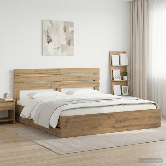 vidaXL Bed Frame with Storage and Headboard Artisan Oak 180 x 200 cm 1