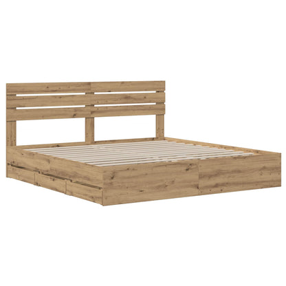 Bed Frame with Storage and Headboard Length 200 cm Artisan oak 180 cm