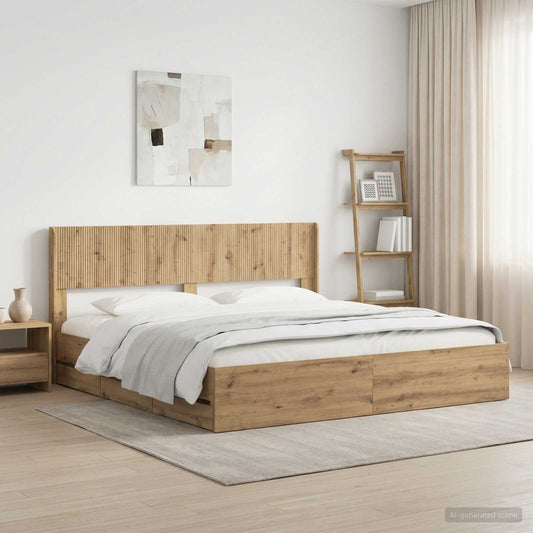 vidaXL Bed Frame with Storage and Headboard Artisan Oak 180 x 200 cm 1
