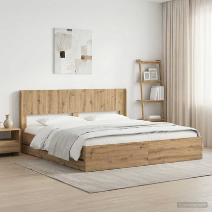 Bed Frame with Storage and Headboard Length 200 cm Artisan oak 180 cm
