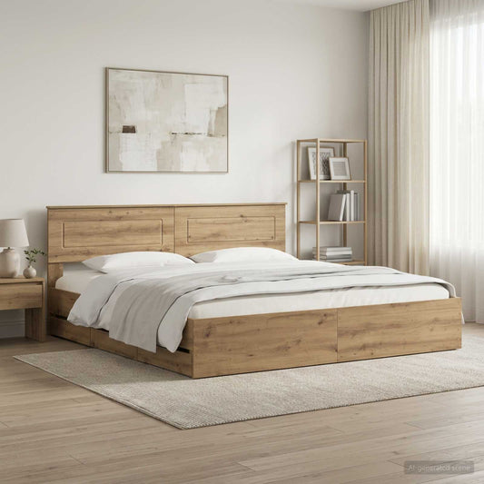 vidaXL Bed Frame with Storage and Headboard Artisan Oak 180 x 200 cm 1
