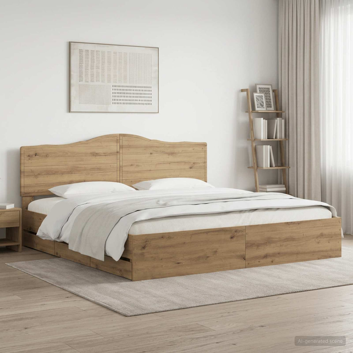 Bed Frame with Storage and Headboard Length 200 cm Artisan oak 180 cm