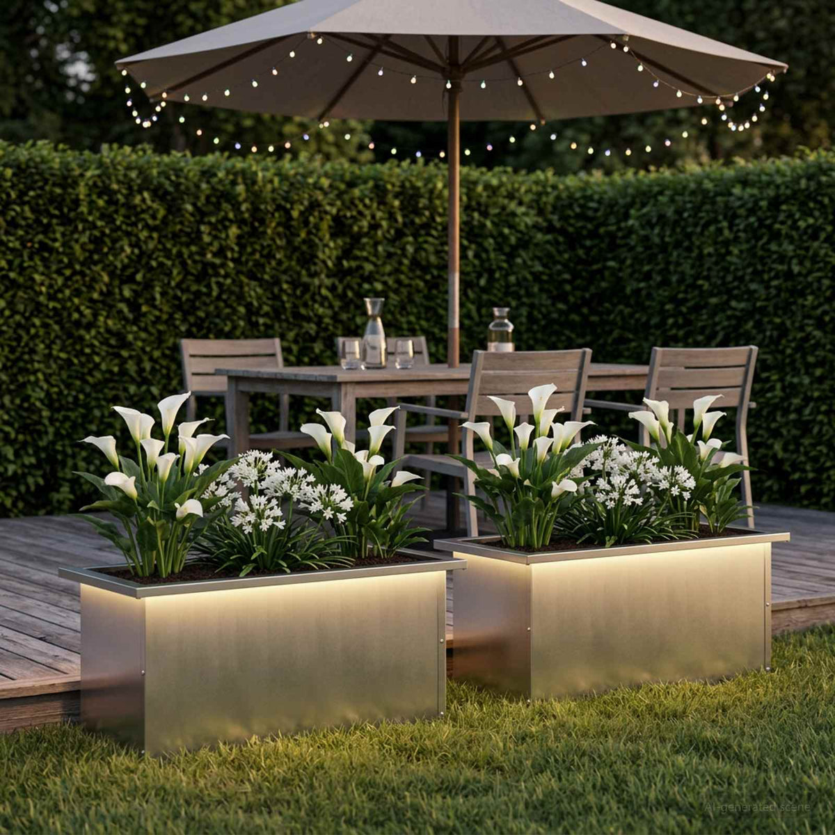 Garden Planter with LED 30 x 60 x 30 cm Steel 2 pcs Galvanised steel