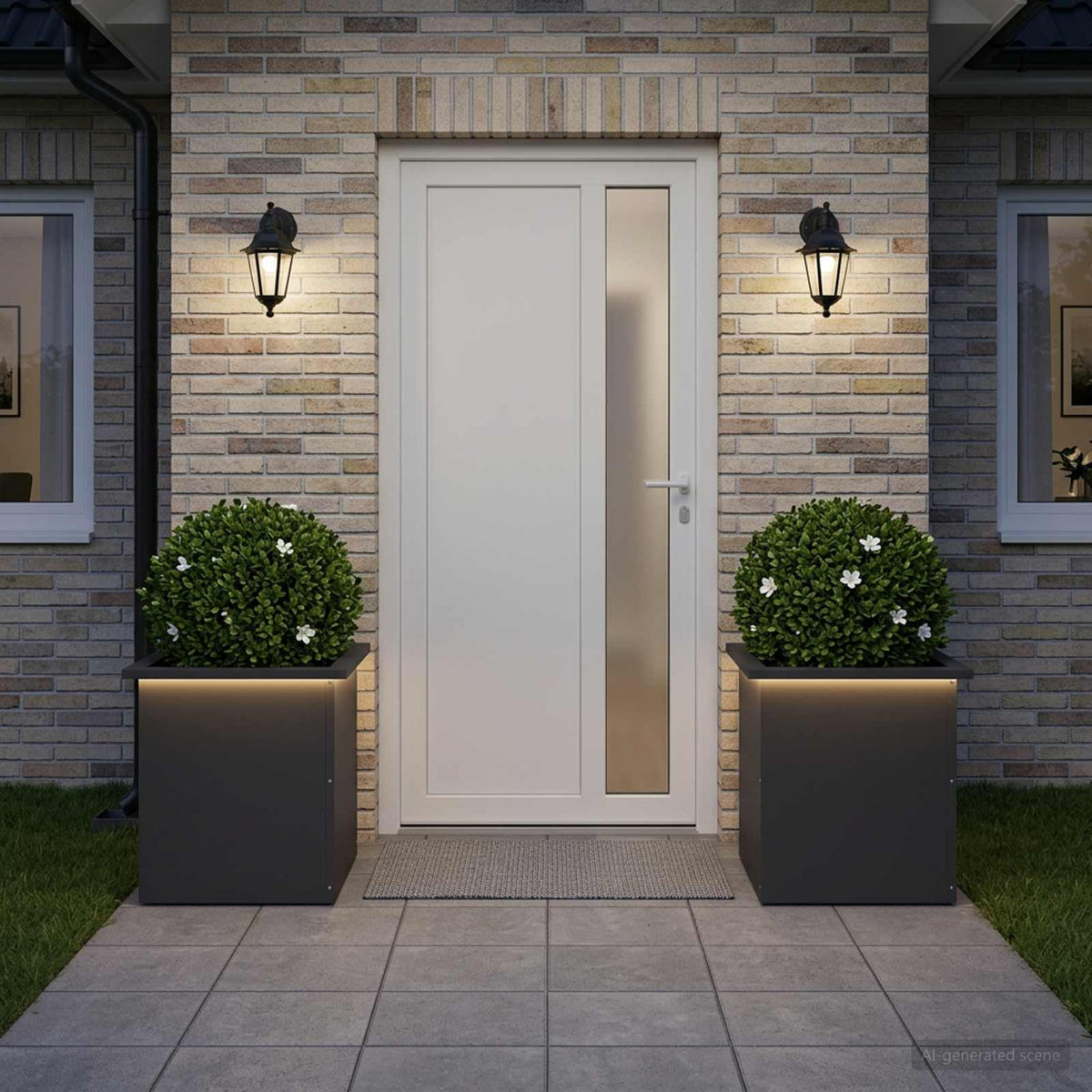 Garden Planter with LED 40 x 40 x 40 cm Steel 2 pcs Black