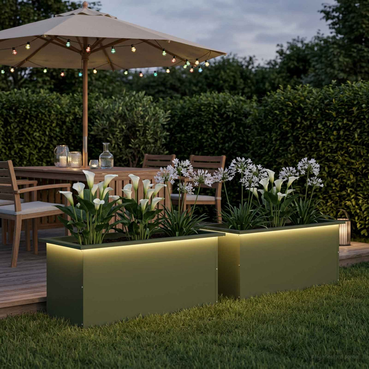 Garden Planter with LED 40 x 80 x 40 cm Steel 2 pcs Olive green