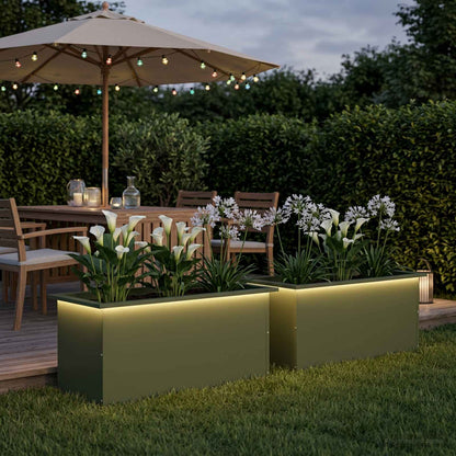 Garden Planter with LED 40 x 80 x 40 cm Steel 2 pcs Olive green