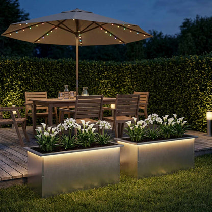 Garden Planter with LED 40 x 80 x 40 cm Steel 2 pcs Stainless steel
