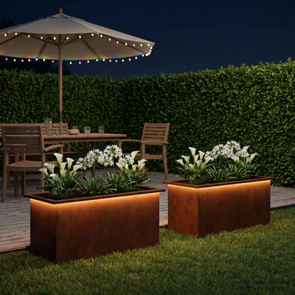 Garden Planter with LED 40 x 80 x 40 cm Steel 2 pcs Weathering steel