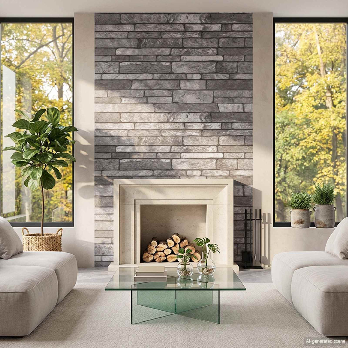 Wall Panels 10 pcs 100 x 50 cm EPS Foam Dark grey