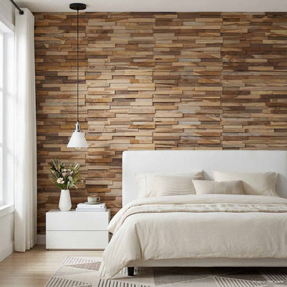 vidaXL Wall Panel 10 pcs Natural 56 x 18 x 2 cm Solid Teak wood 1