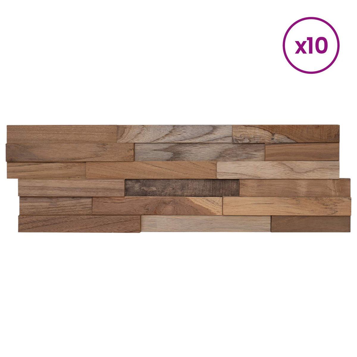 vidaXL Wall Panel 10 pcs Natural 56 x 18 x 2 cm Solid Teak wood 3