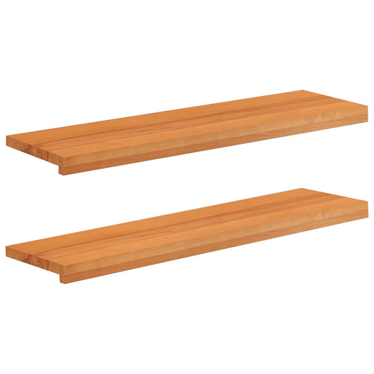 Stair Treads Solid Beech Wood Depth 25 cm 2 pcs Light Brown 90 cm