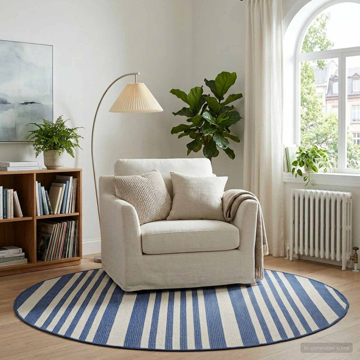vidaXL In- and Outdoor Rug OLITE Natural and Navy Blue Ø 160cm 100% PP 1
