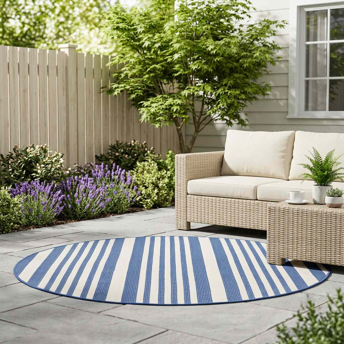 vidaXL In- and Outdoor Rug OLITE Natural and Navy Blue Ø 160cm 100% PP 3
