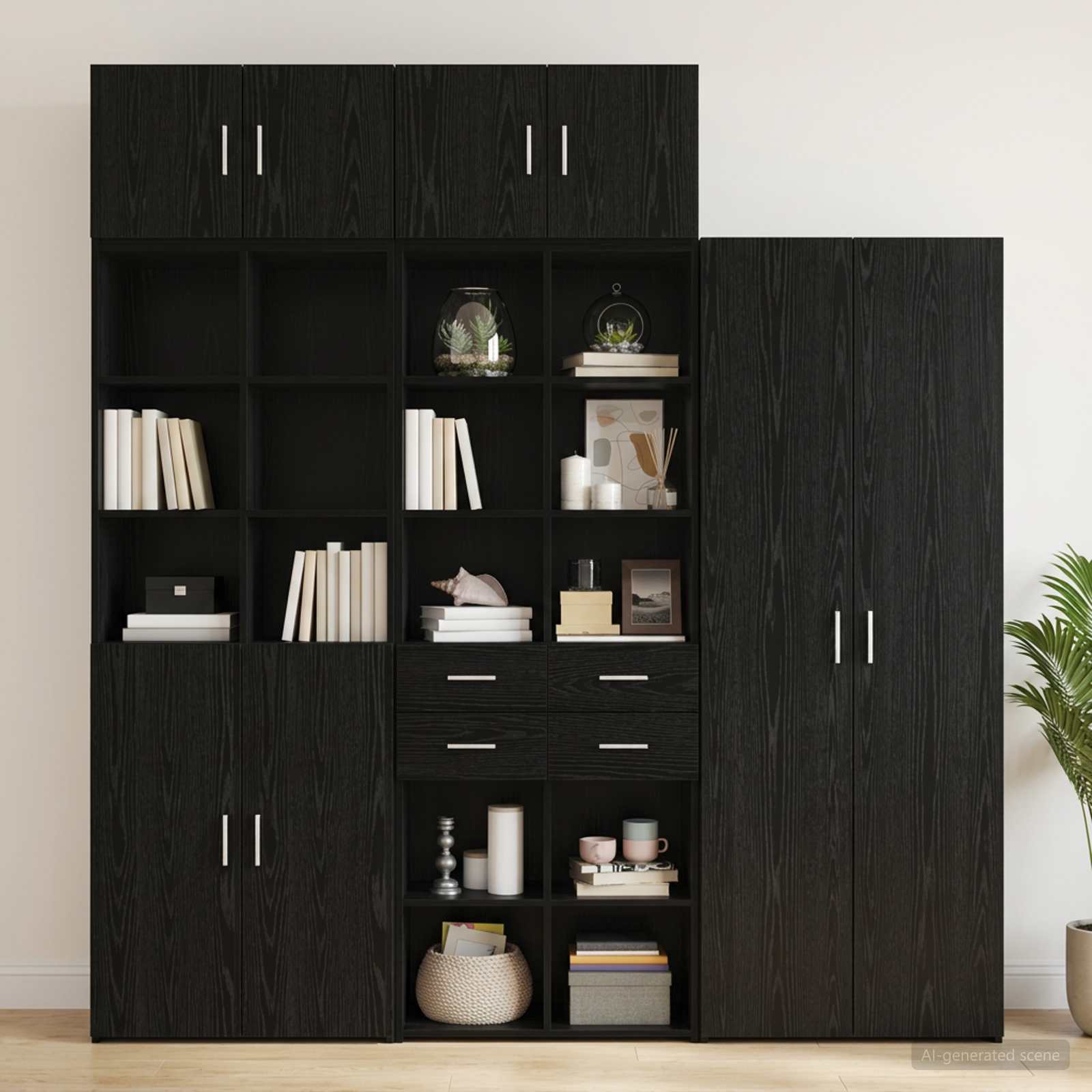 vidaXL Storage Cabinet with Shelves Black Oak 70 x 42.5 x 225 cm 4