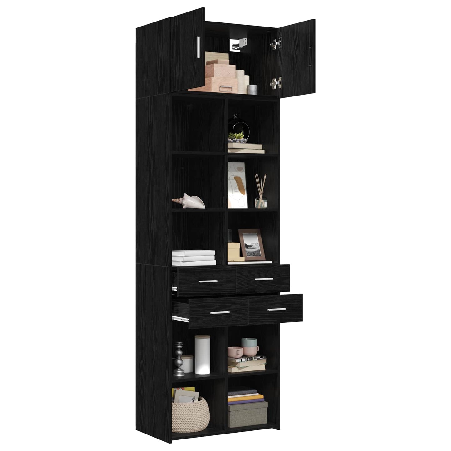 vidaXL Storage Cabinet with Shelves Black Oak 70 x 42.5 x 225 cm 3