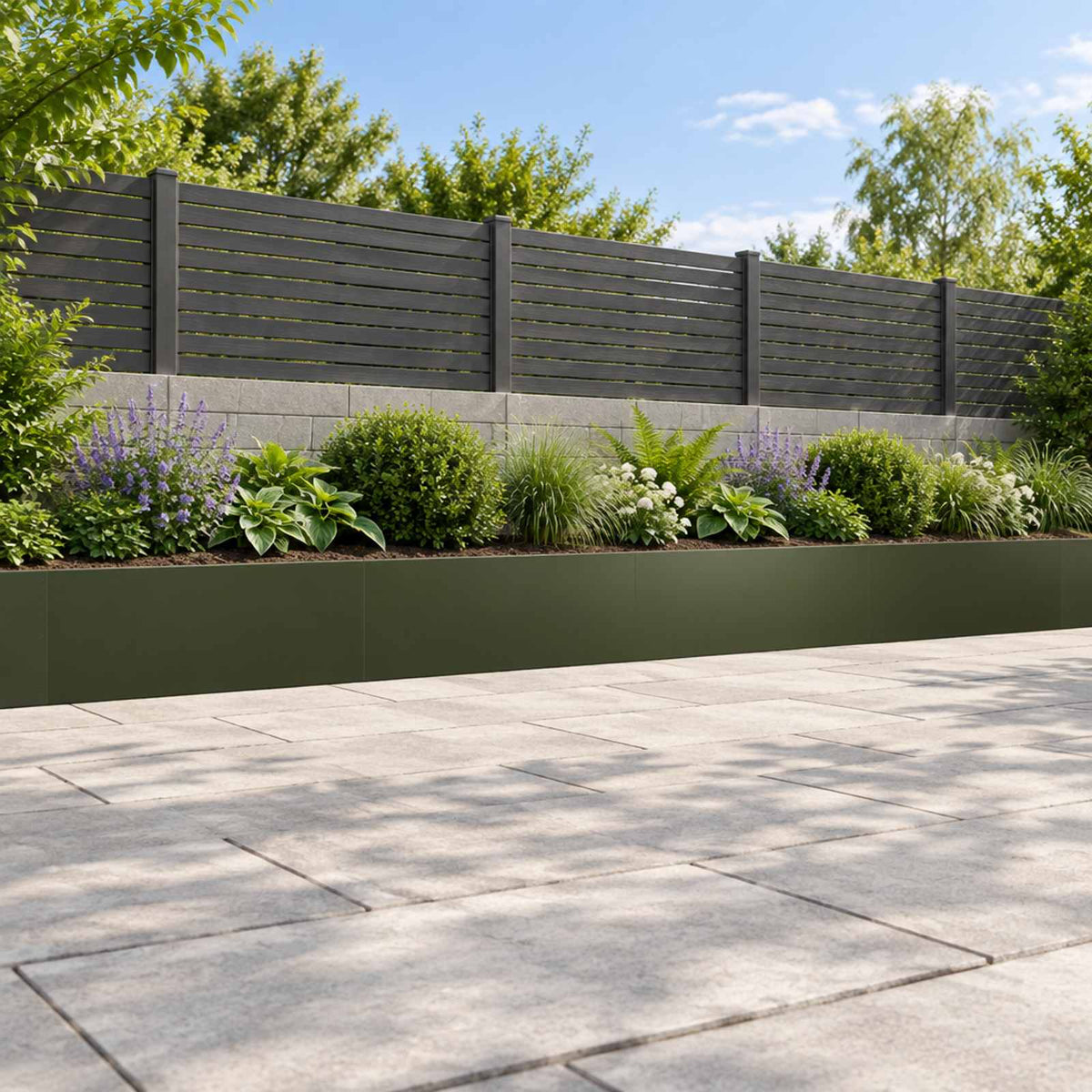 Retaining Wall 100 x 12 x 50 cm Steel Height 50 cm 4 Width 100 cm Olive green