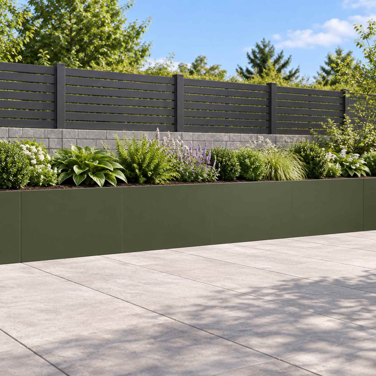 Retaining Wall 60 x 12 x 40 cm Steel 4 pcs Olive green