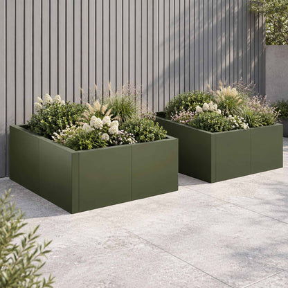 Retaining Wall 4 pcs 100 x 100 x 50 cm Steel Width 100 cm Height 50 cm Olive green