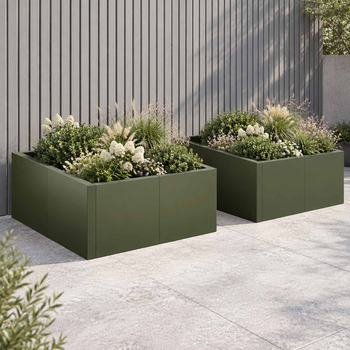Retaining Wall 4 pcs 100 x 100 x 40 cm Steel Olive green