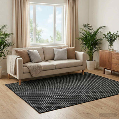 Rug ORIZ 100% Polyester Width 200 cm Black mesh pattern 200 cm