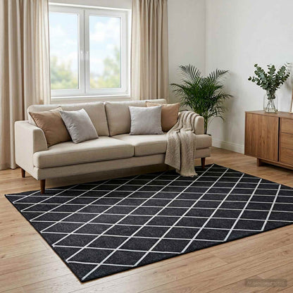 Rug ORIZ 100% Polyester Width 200 cm Black diamond pattern 280 cm