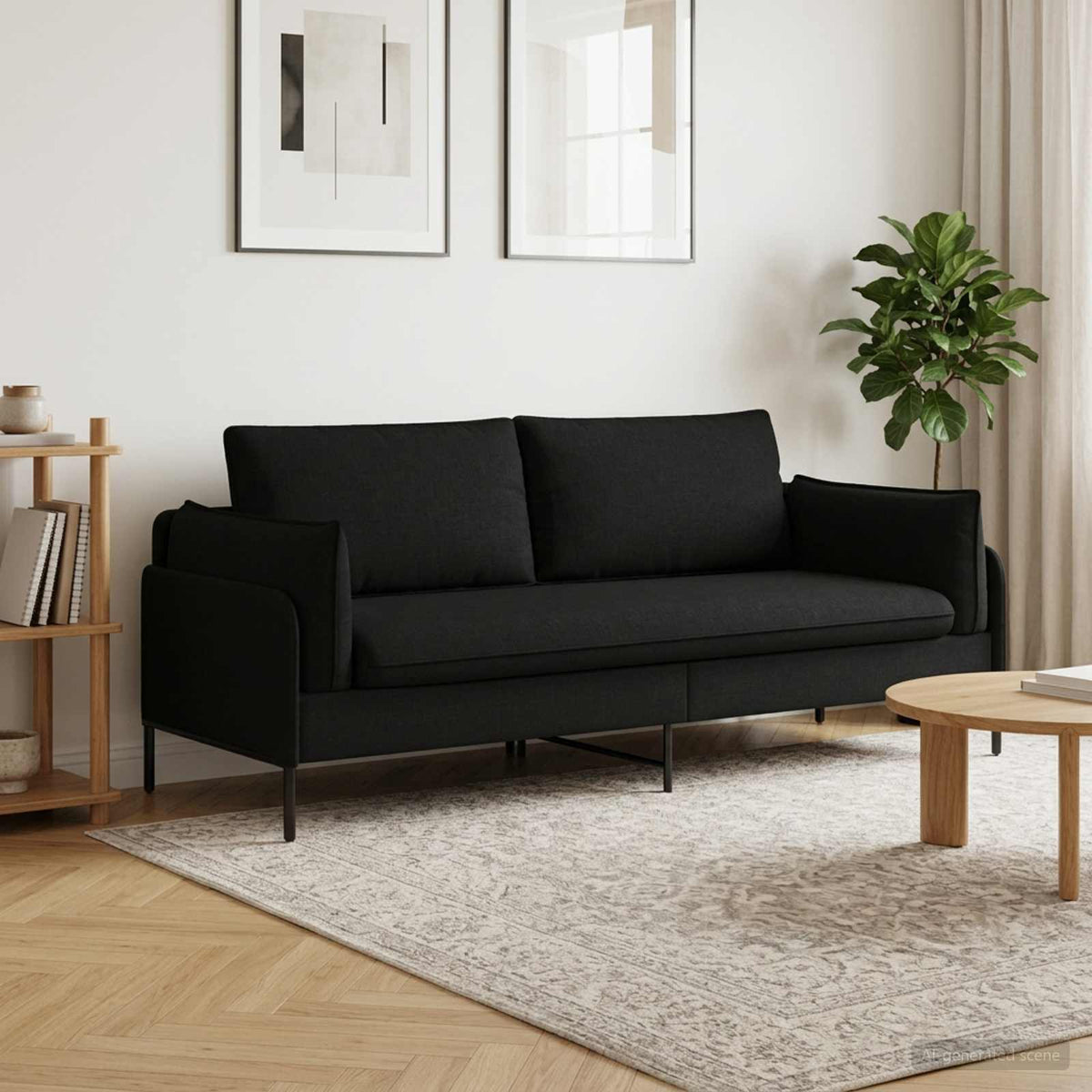 vidaXL 3-Seater Sofa Black 222 x 81 x 89 cm Fabric 1