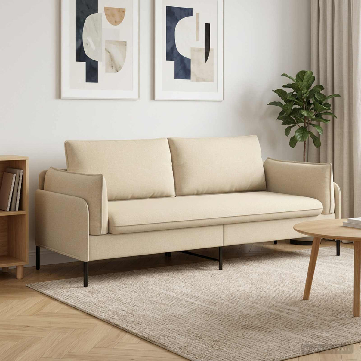 Sofa 222 x 81 x 89 cm Fabric 3-Seater Cream