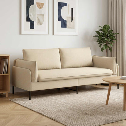 Sofa 222 x 81 x 89 cm Fabric 3-Seater Cream
